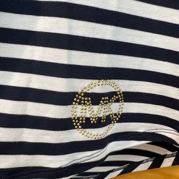 (NWT) Michael Kors navy and white stripe top with zip up back and embellished MK - Picture 7 of 7